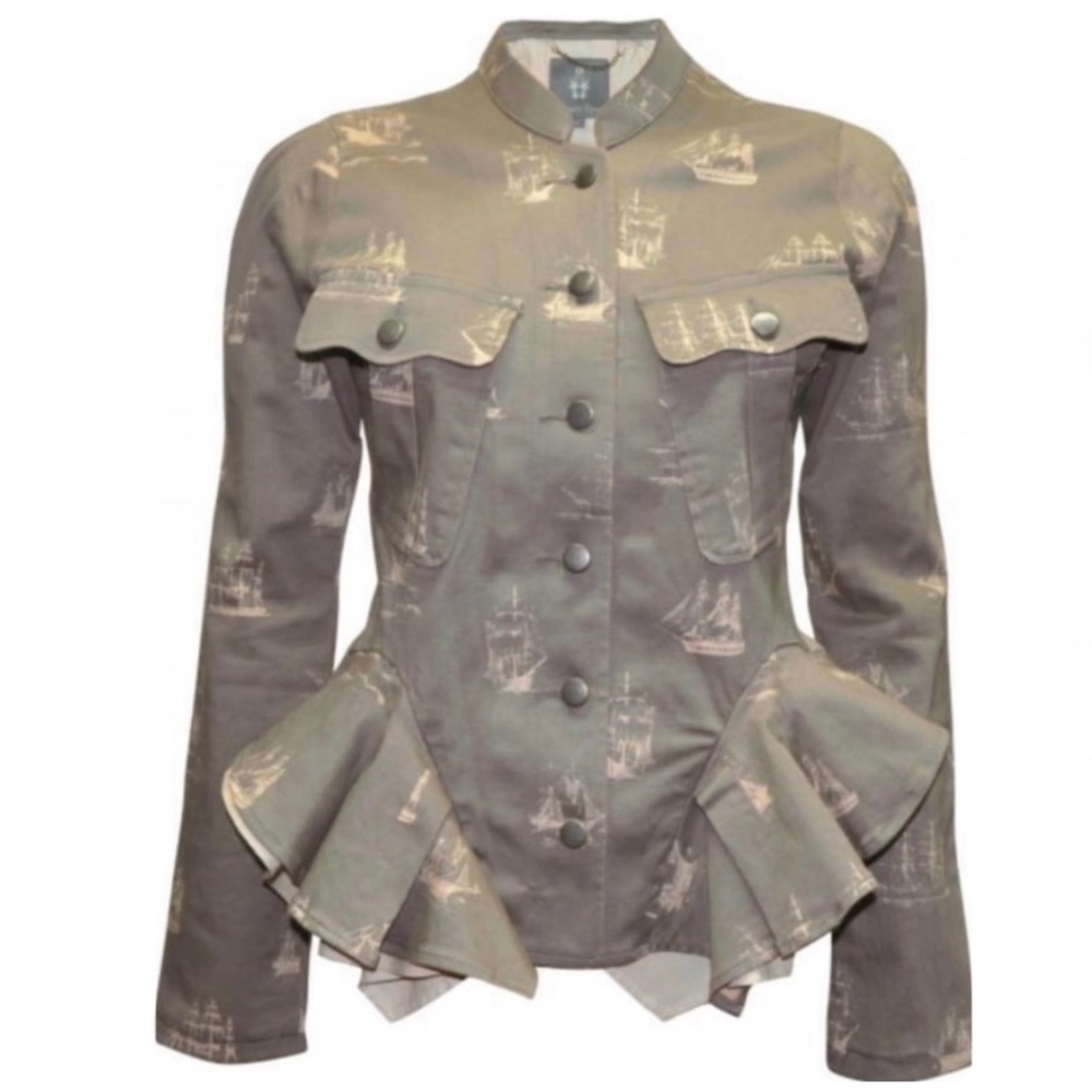 Bolongaro Trevor Peplum Jacket. Size M. Colour Light Olive/Cream.